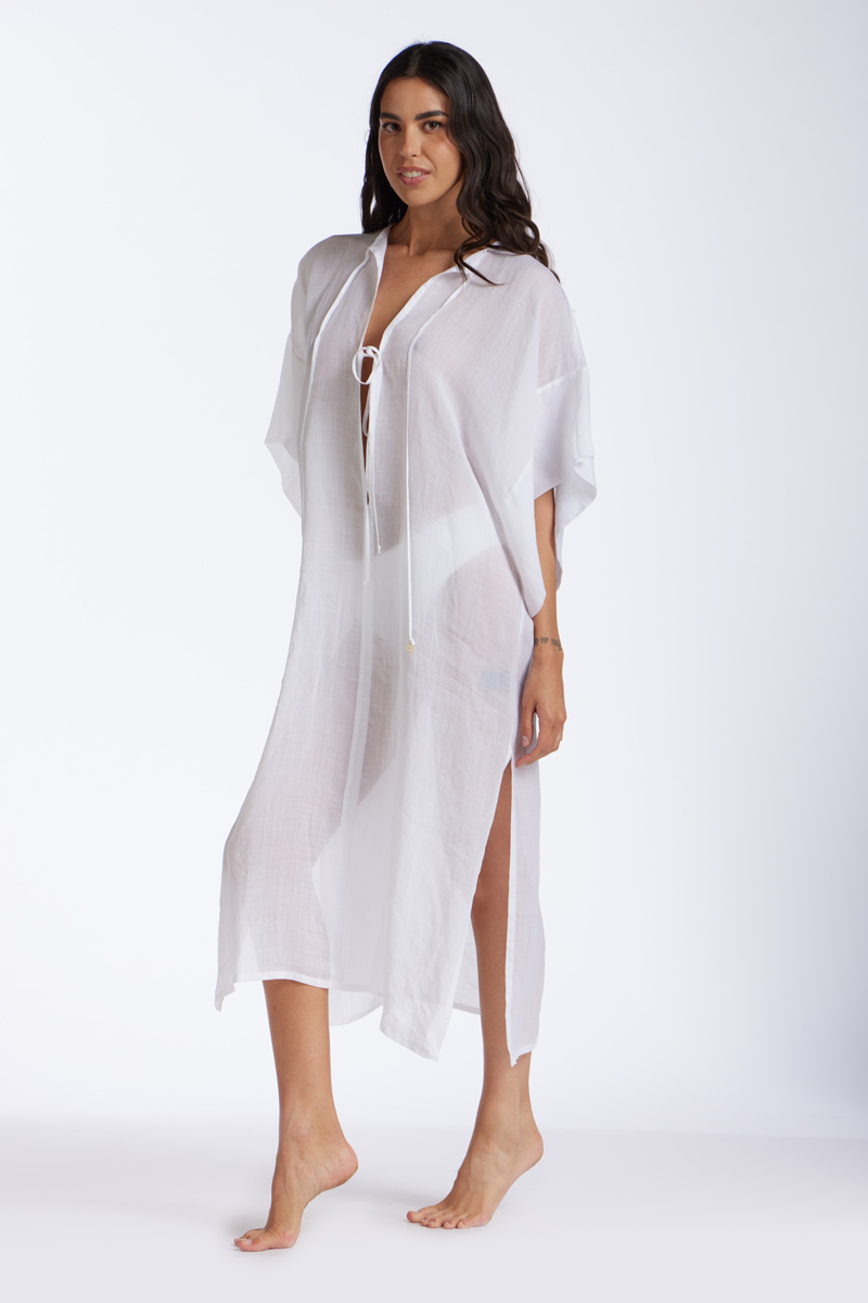 KAFTANO LUNGO IN LINO TINTA UNITA