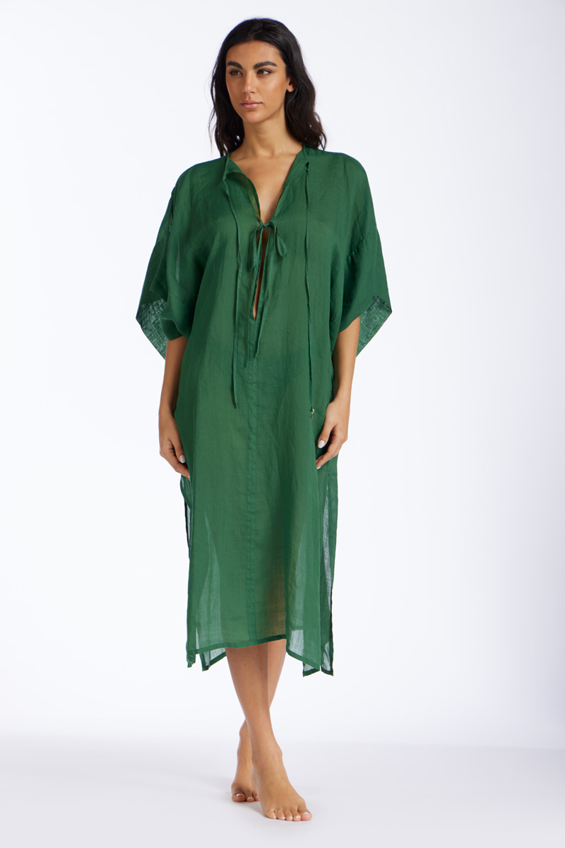 KAFTANO LUNGO IN LINO TINTA UNITA