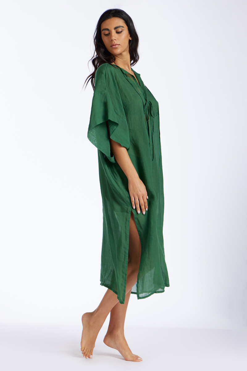 KAFTANO LUNGO IN LINO TINTA UNITA