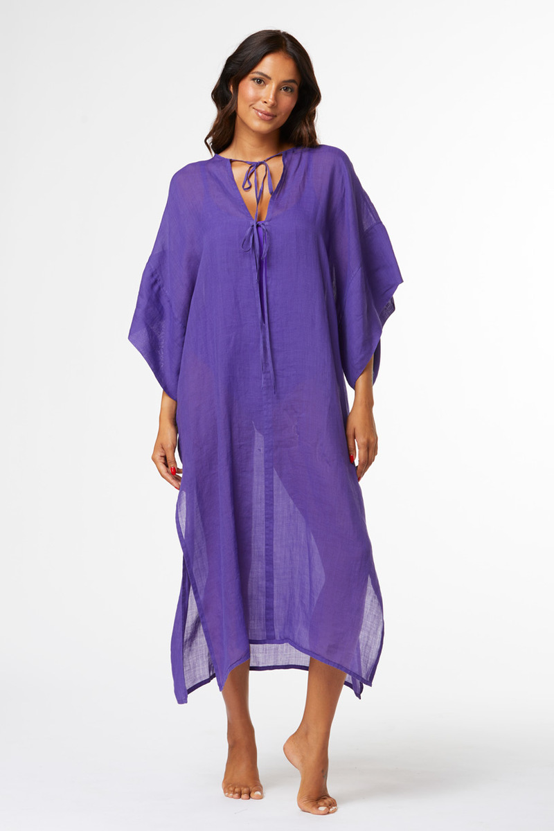 KAFTANO LUNGO IN LINO TINTA UNITA